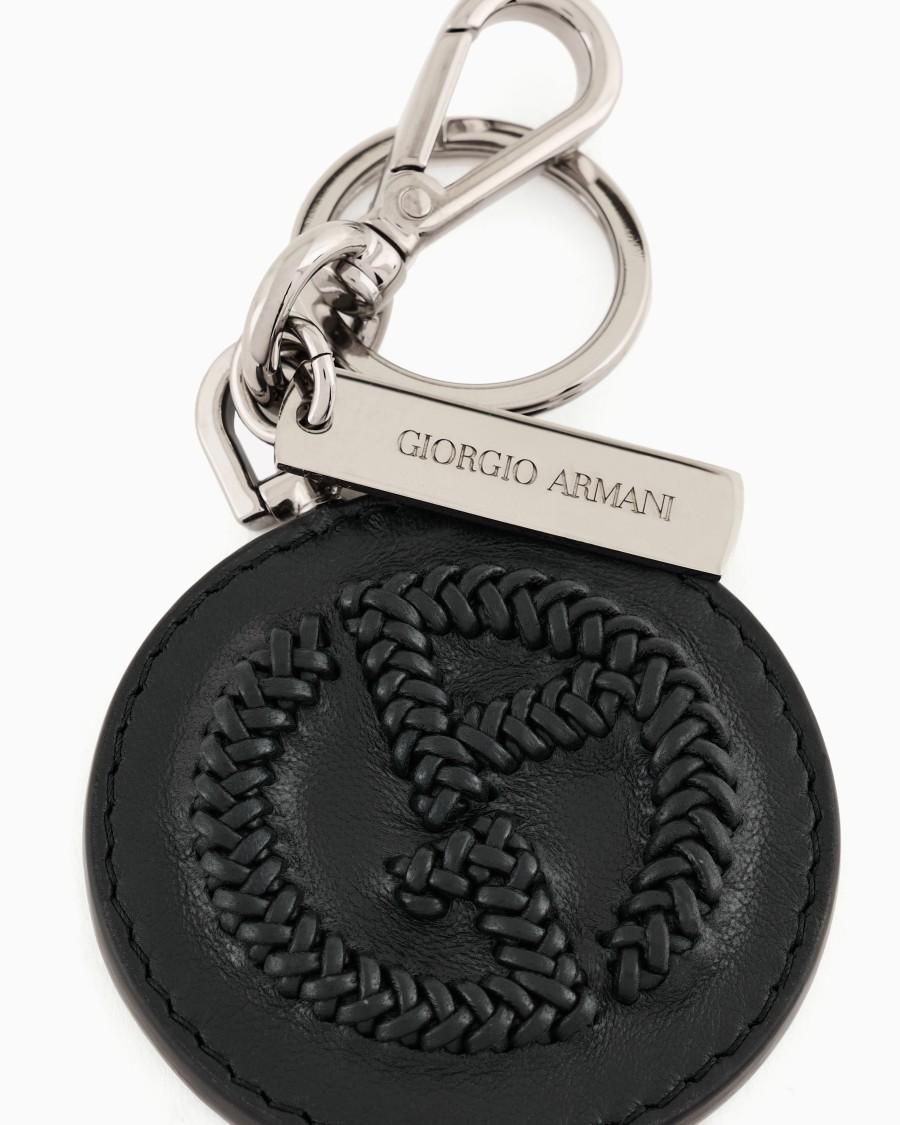 The World Of Armani PORTACHIAVI IN NAPPA CON LOGO RICAMATO