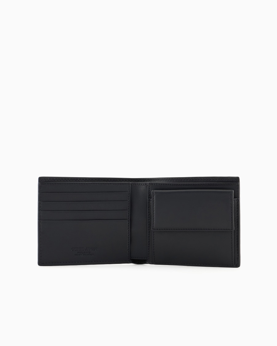 The World Of Armani PORTAFOGLI BIFOLD CON PORTA MONETE IN PELLE CON LOGO RICAMATO