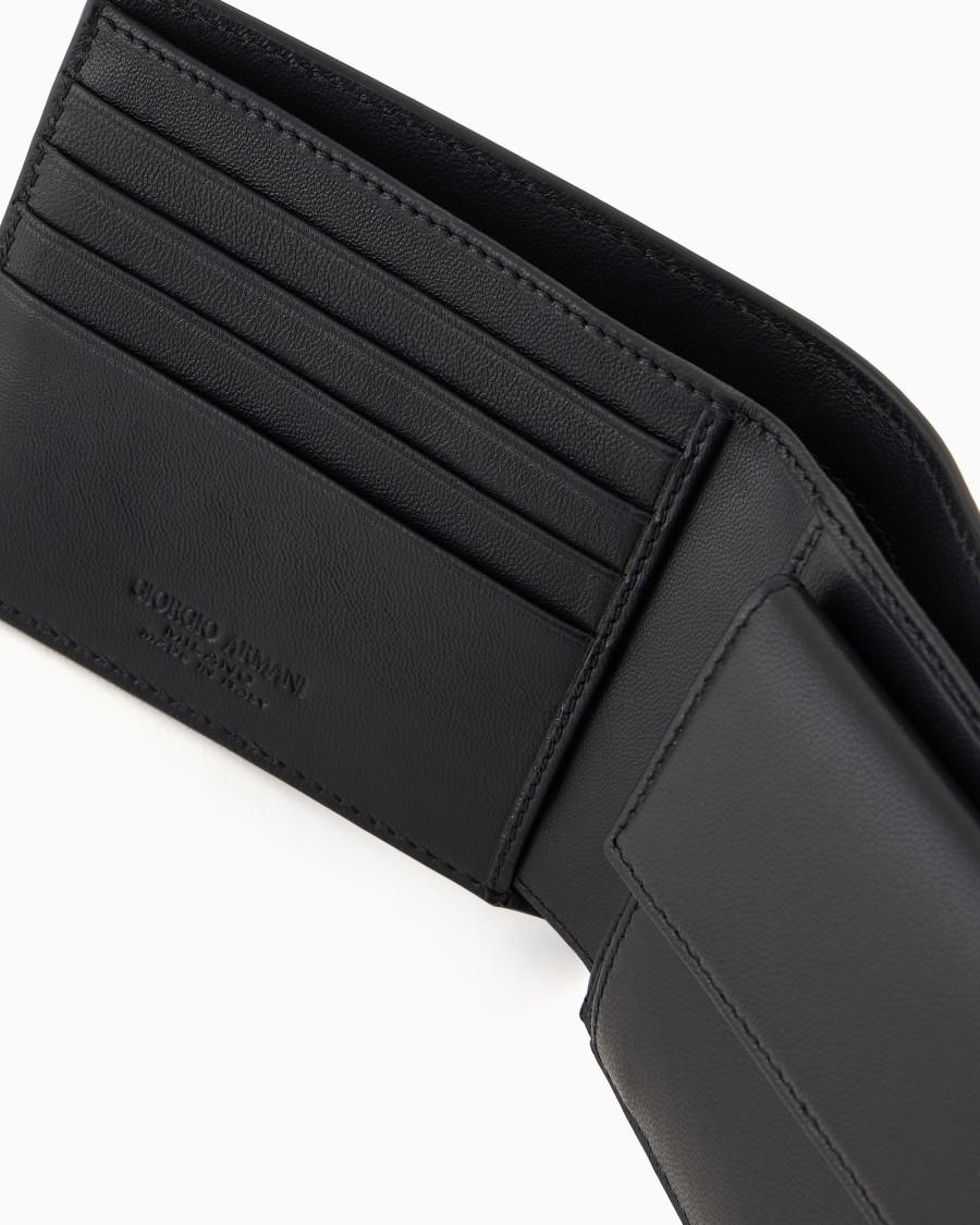 The World Of Armani PORTAFOGLI BIFOLD CON PORTA MONETE IN PELLE CON LOGO RICAMATO