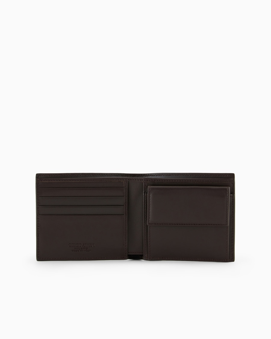 The World Of Armani PORTAFOGLI BIFOLD CON PORTA MONETE IN PELLE CON LOGO RICAMATO