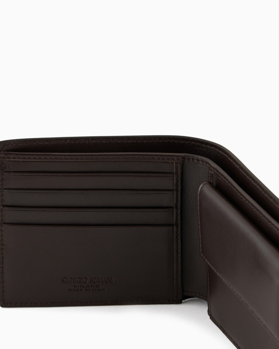 The World Of Armani PORTAFOGLI BIFOLD CON PORTA MONETE IN PELLE CON LOGO RICAMATO