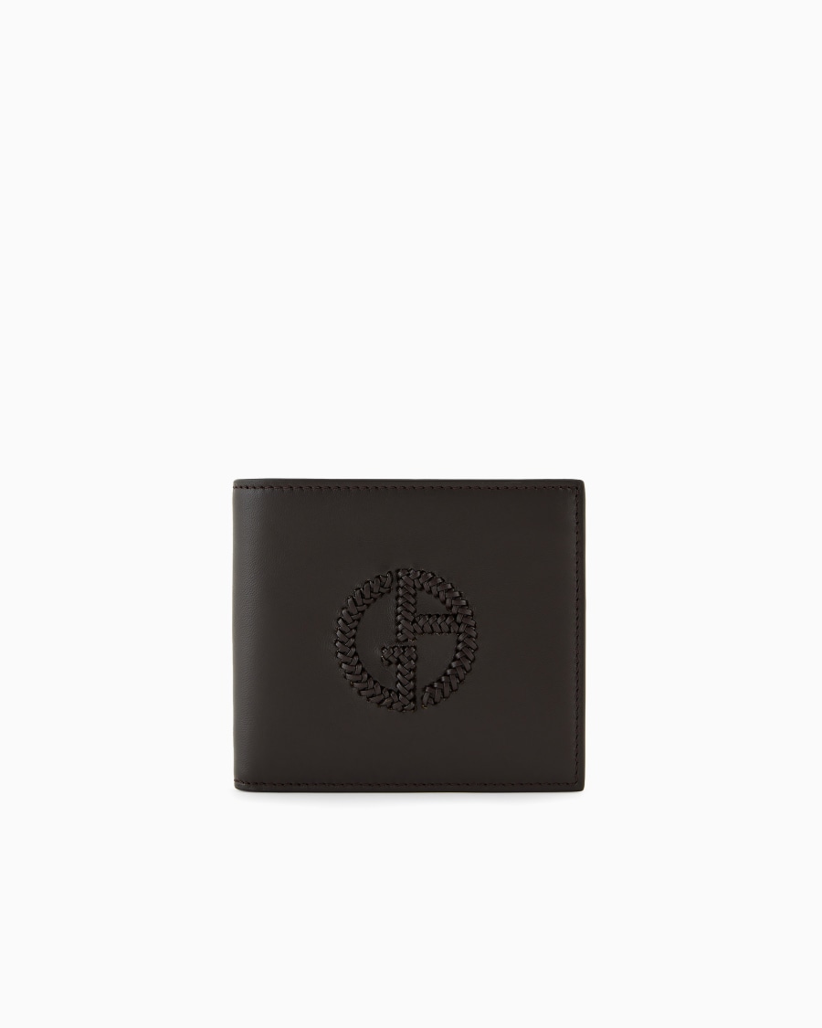 The world of armani PORTAFOGLI BIFOLD CON PORTA MONETE IN PELLE CON LOGO RICAMATO