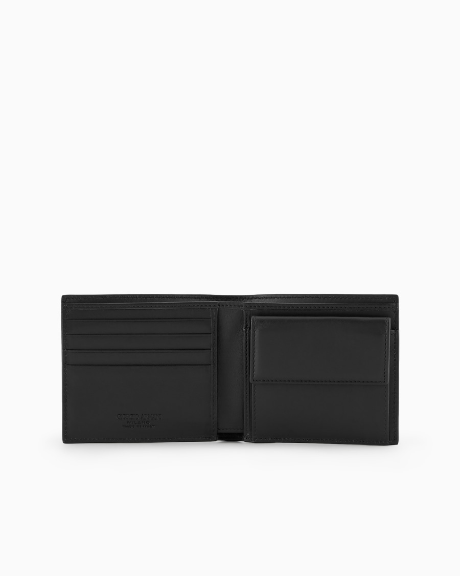 The World Of Armani PORTAFOGLI BIFOLD CON PORTA MONETE IN PELLE CON LOGO RICAMATO