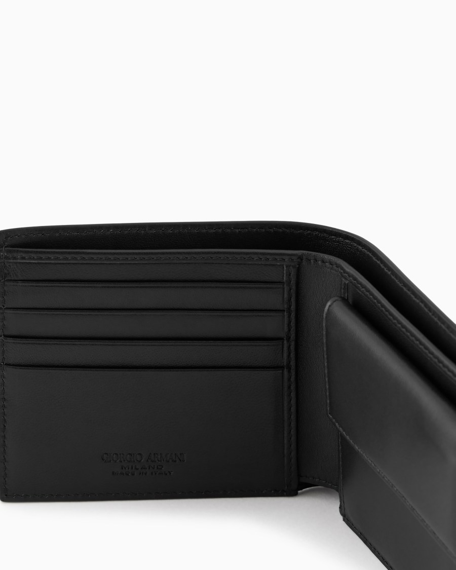 The World Of Armani PORTAFOGLI BIFOLD CON PORTA MONETE IN PELLE CON LOGO RICAMATO