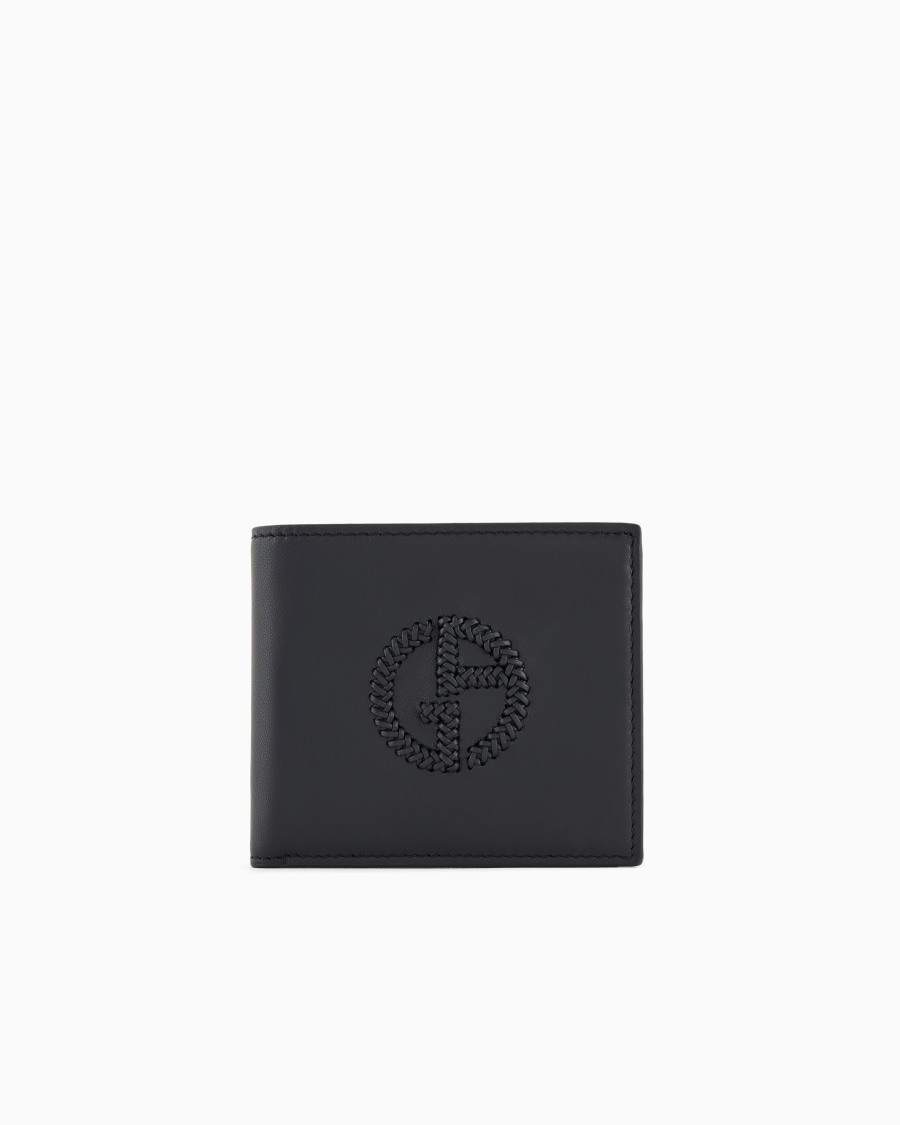 The world of armani PORTAFOGLI BIFOLD CON PORTA MONETE IN PELLE CON LOGO RICAMATO