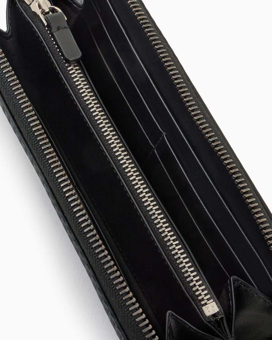 The World Of Armani PORTAFOGLI ZIPAROUND IN NAPPA CON LOGO RICAMATO