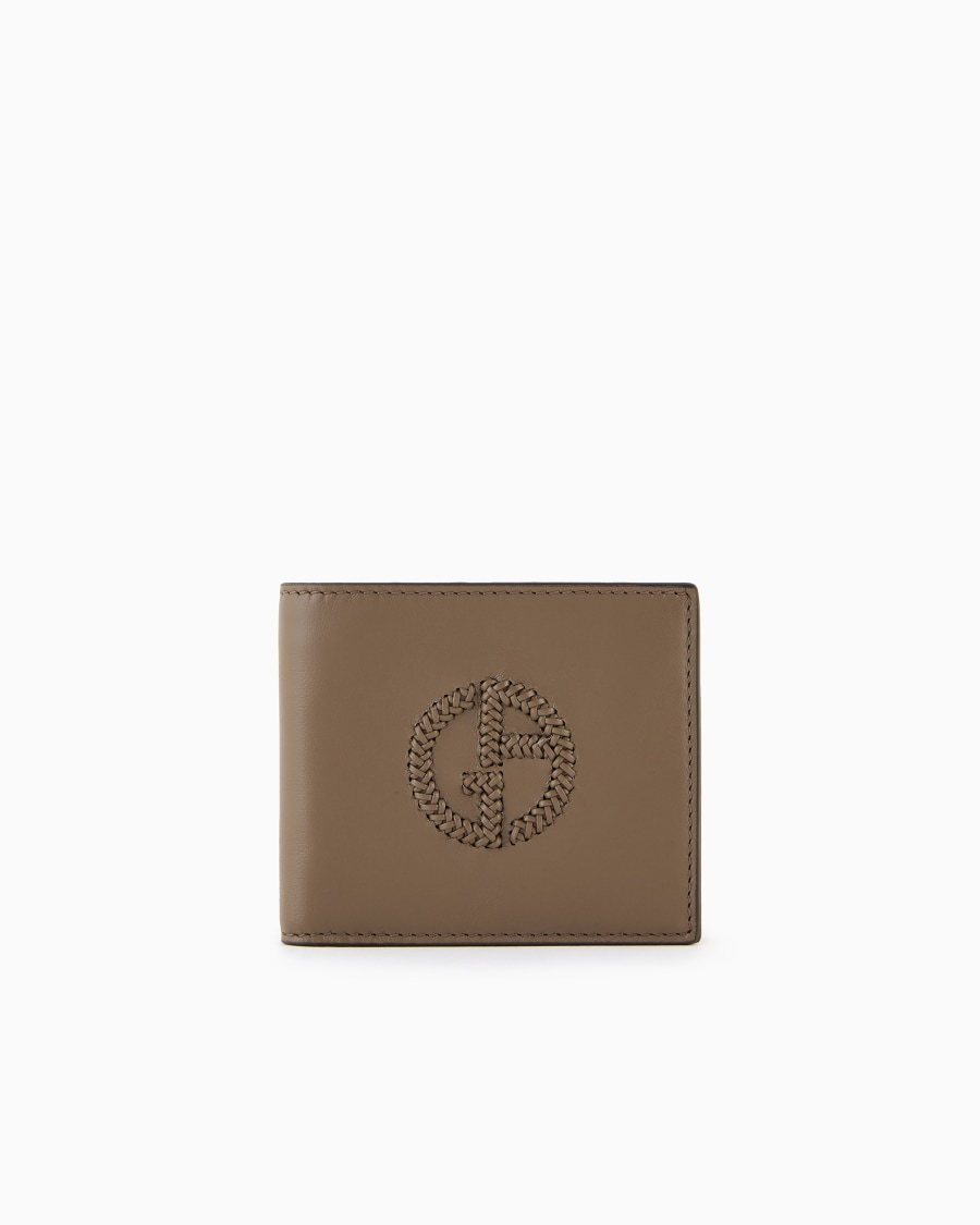 The world of armani PORTAFOGLIO BIFOLD IN NAPPA CON LOGO RICAMATO