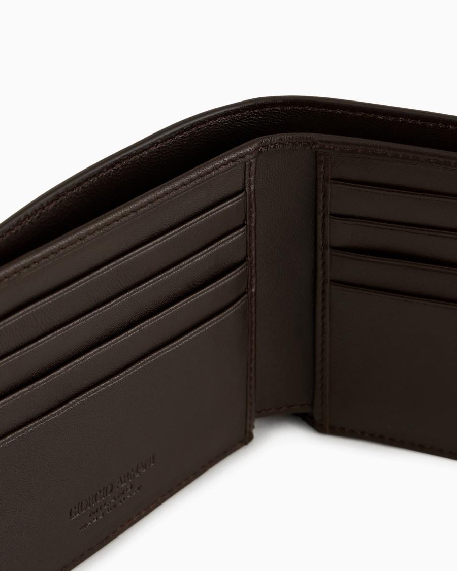 The World Of Armani PORTAFOGLIO BIFOLD IN NAPPA CON LOGO RICAMATO