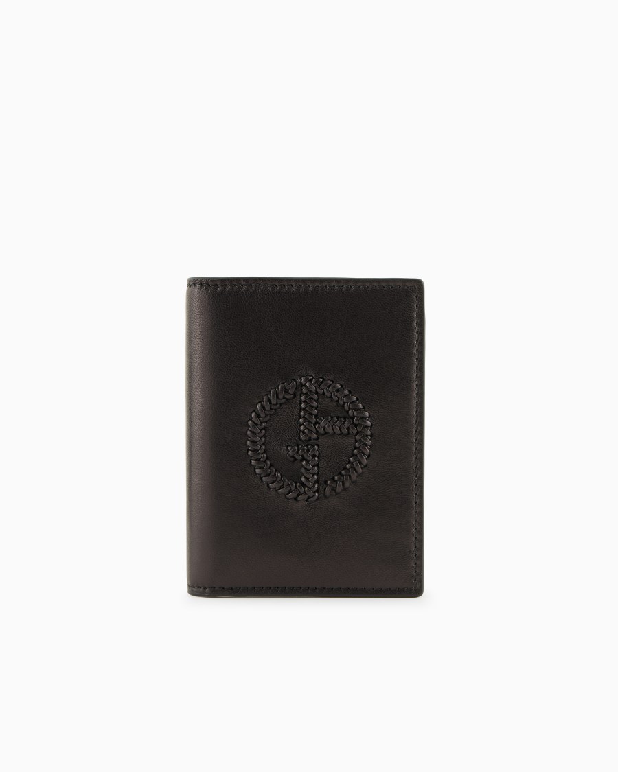 The world of armani PORTAFOGLIO BIFOLD VERTICALE IN NAPPA CON LOGO INTRECCIATO