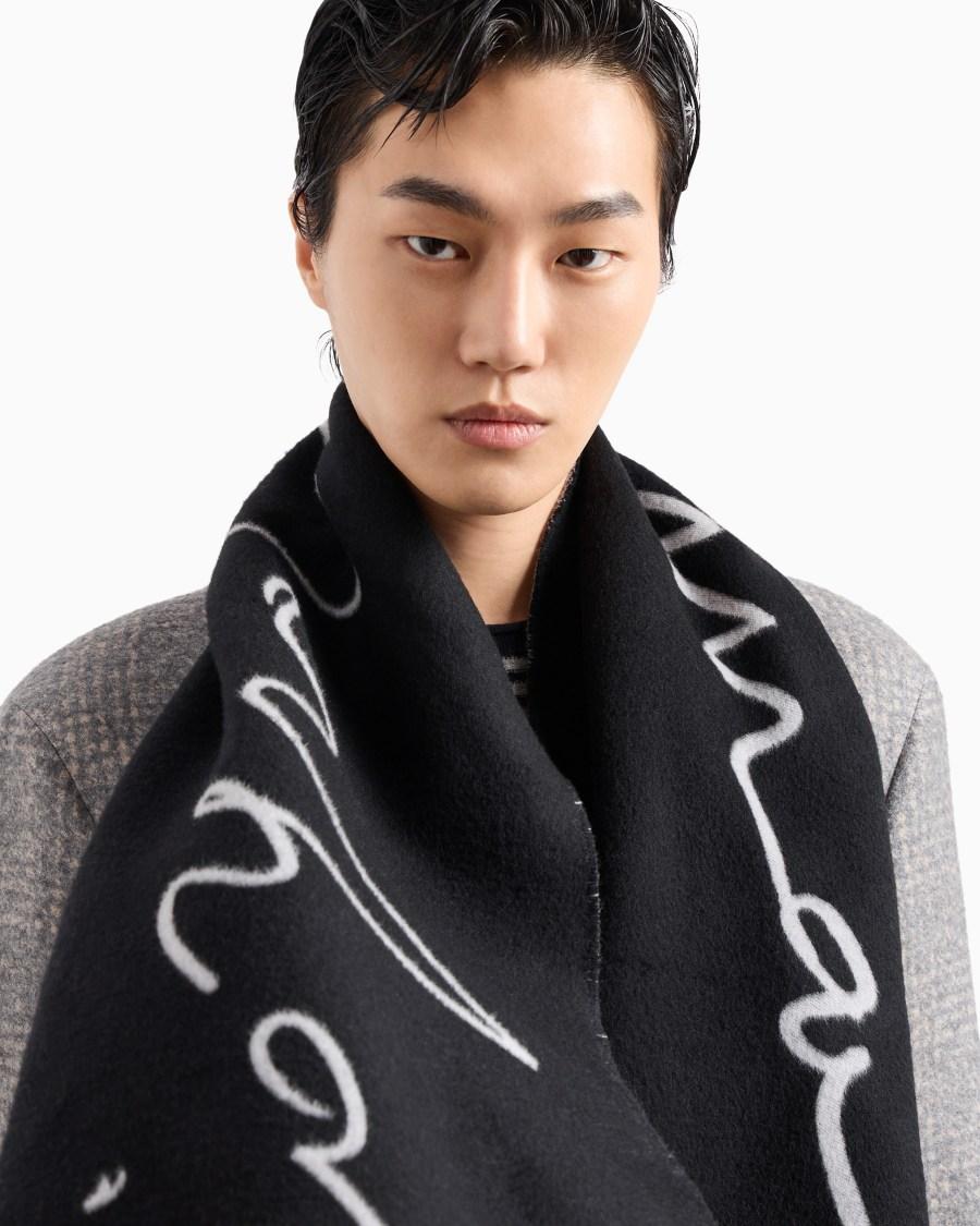 The World Of Armani SCIARPA BICOLORE IN LANA E SETA CON LOGO SIGNATURE