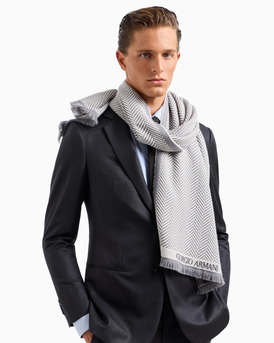 The World Of Armani SCIARPA IN LANA JACQUARD CHEVRON