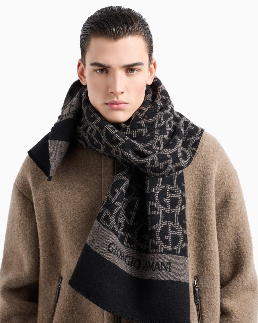The World Of Armani SCIARPA IN LANA JACQUARD MONOGRAM