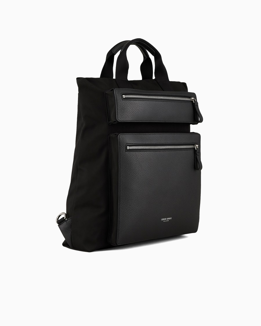 The World Of Armani SHOPPER CONVERTIBILE IN NYLON E PELLE GRANATA ASV