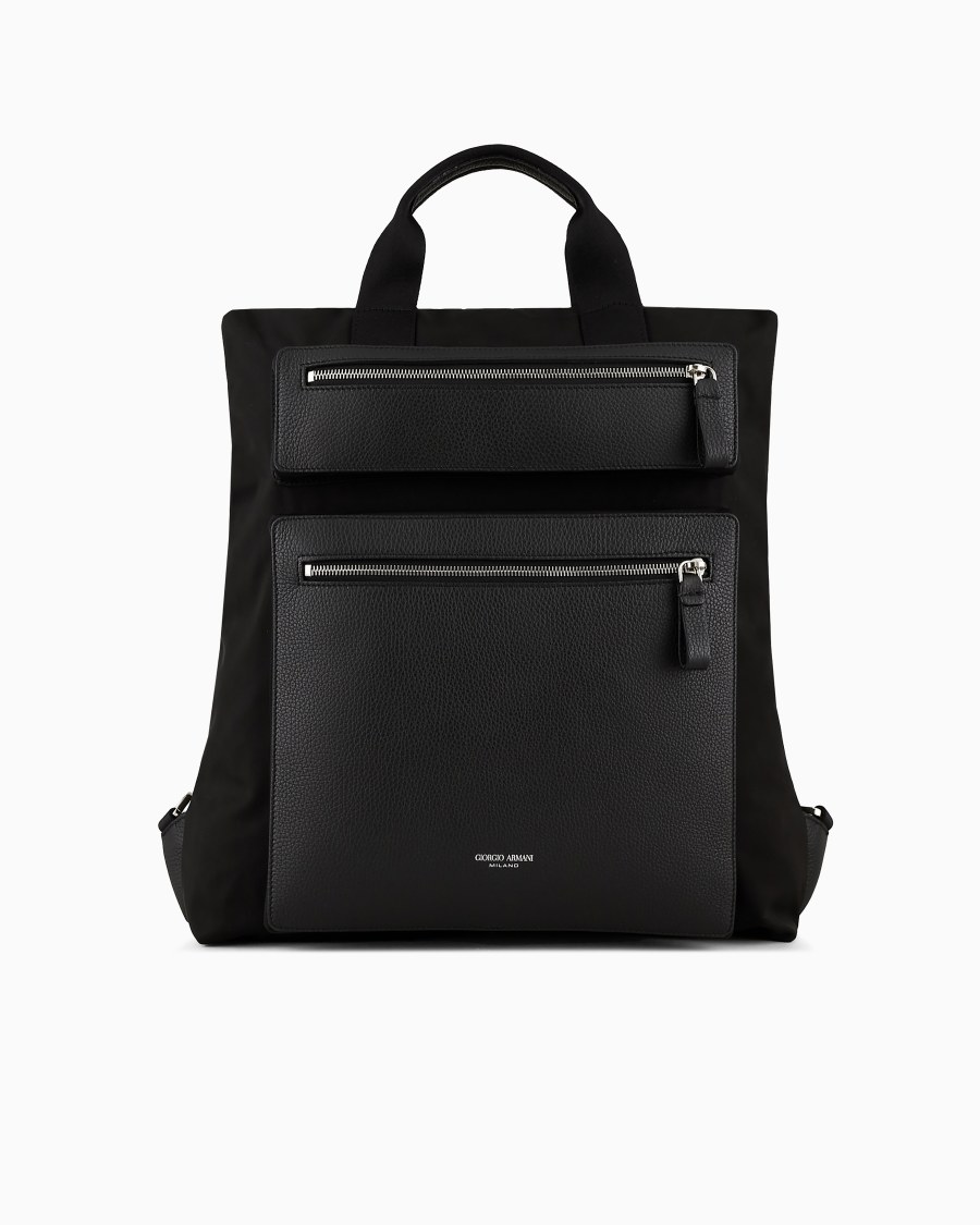 The world of armani SHOPPER CONVERTIBILE IN NYLON E PELLE GRANATA ASV