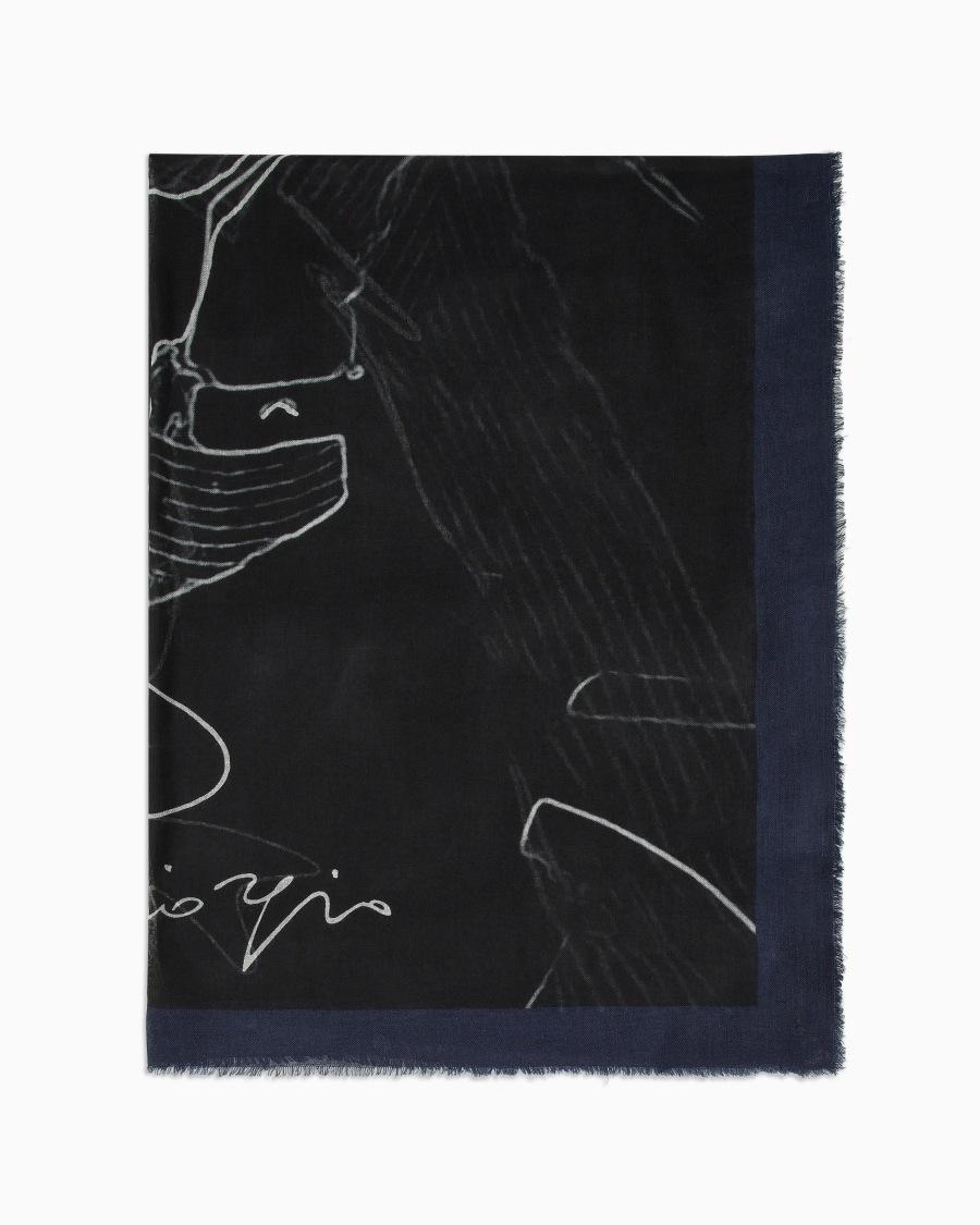 The world of armani STOLA IN LANA E SETA CON STAMPA MR. ARMANI