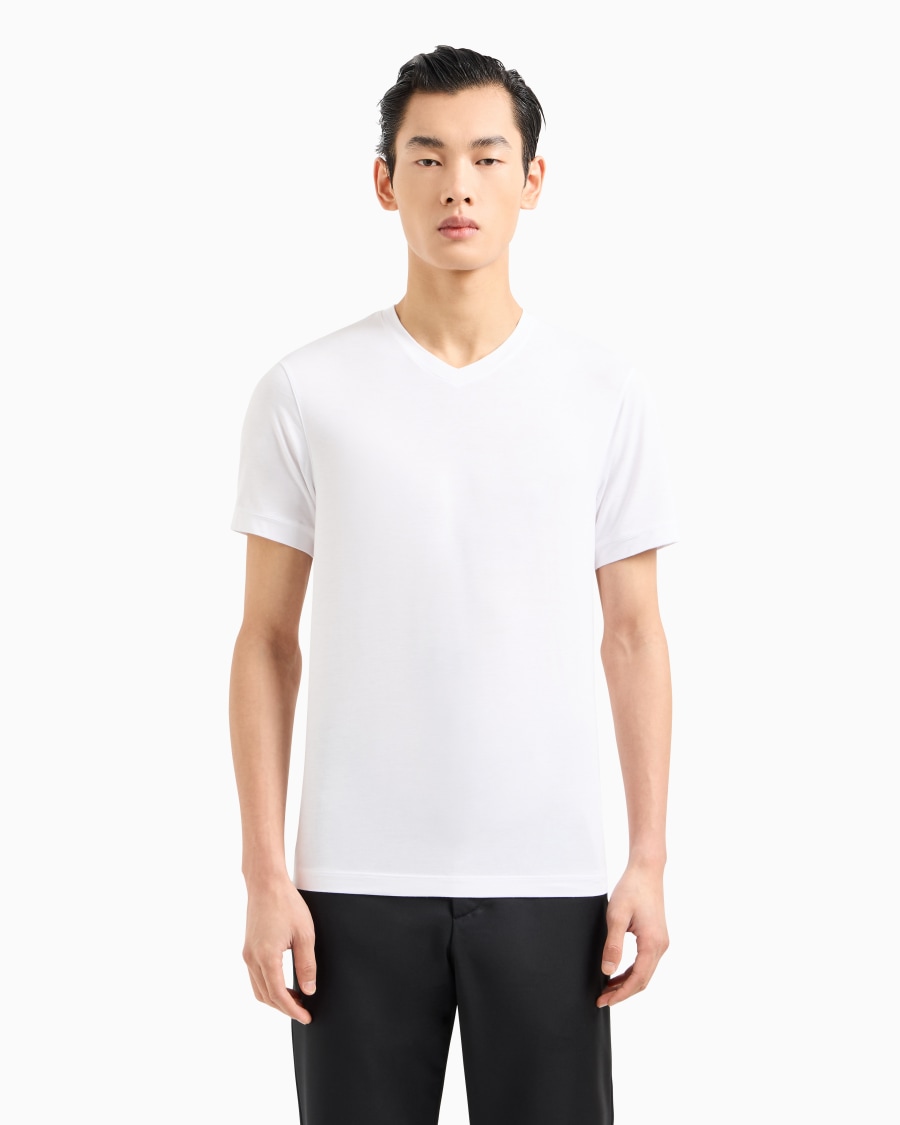 The World Of Armani T-SHIRT CON SCOLLO A V ICON IN JERSEY DI VISCOSA STRETCH