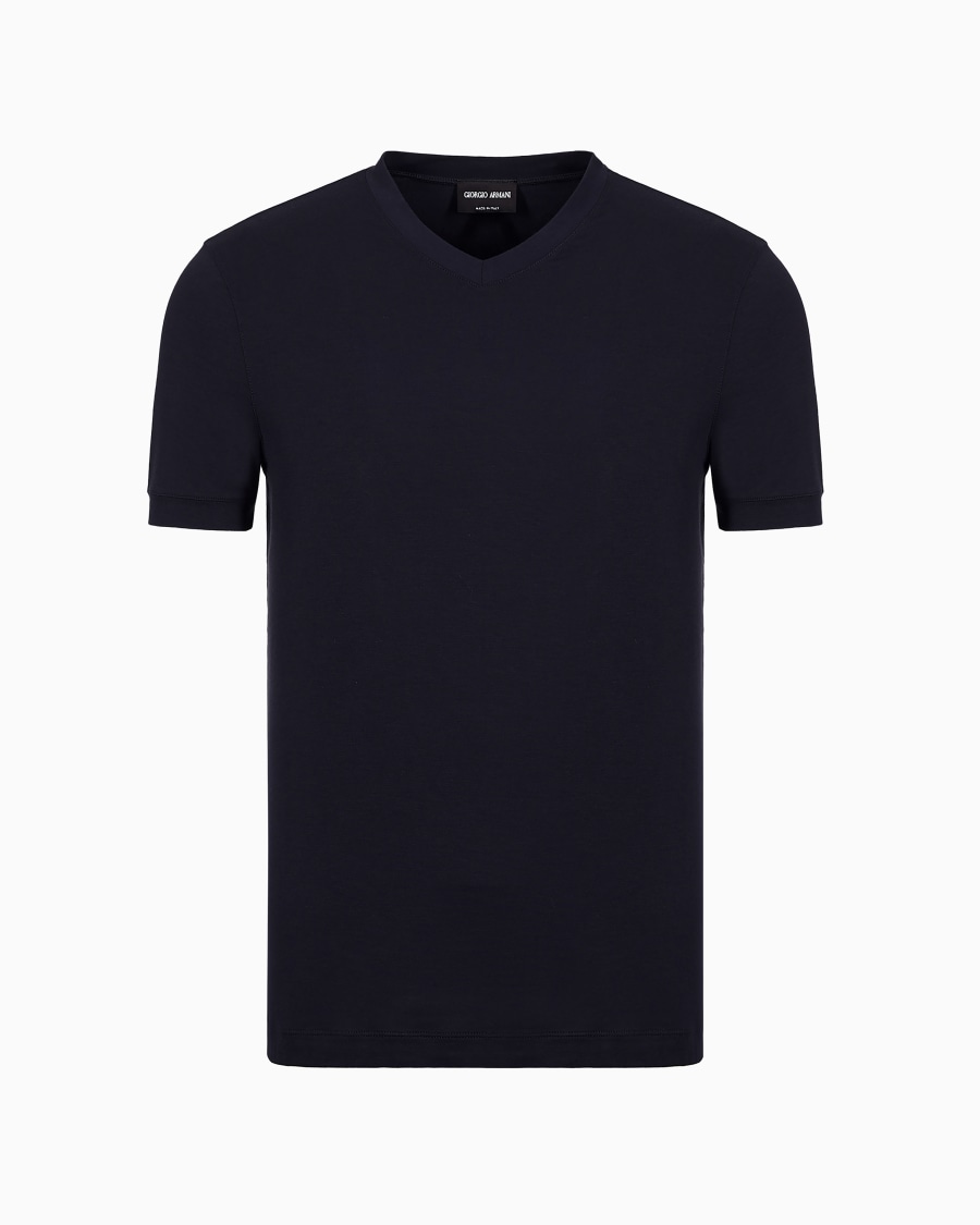 The world of armani T-SHIRT CON SCOLLO A V ICON IN JERSEY DI VISCOSA STRETCH