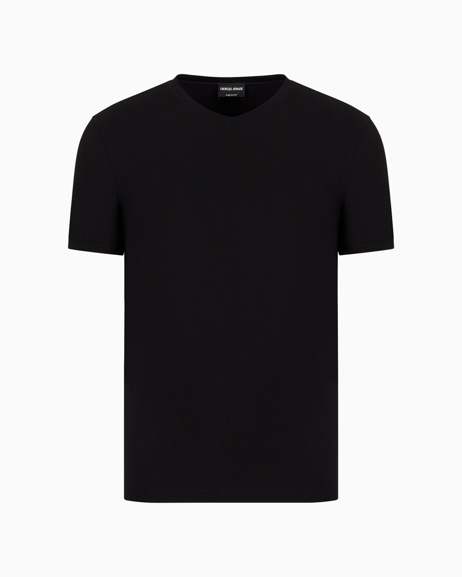 The world of armani T-SHIRT CON SCOLLO A V ICON IN JERSEY DI VISCOSA STRETCH