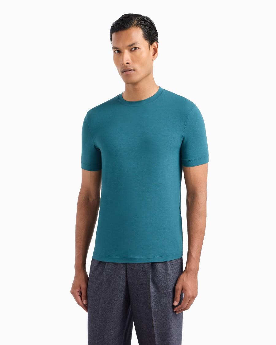 The World Of Armani T-SHIRT GIROCOLLO A MANICHE CORTE IN JERSEY DI VISCOSA STRETCH