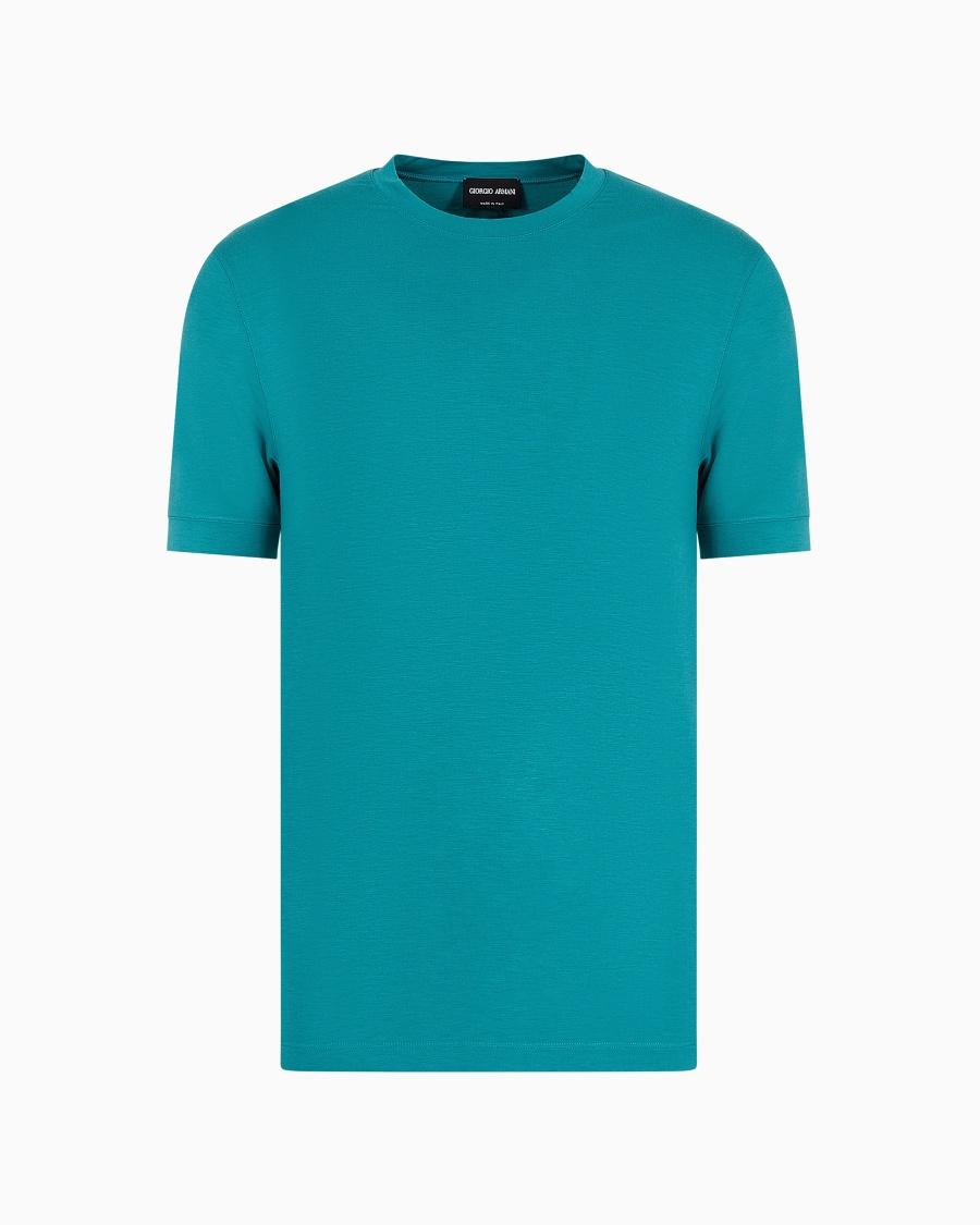The world of armani T-SHIRT GIROCOLLO A MANICHE CORTE IN JERSEY DI VISCOSA STRETCH