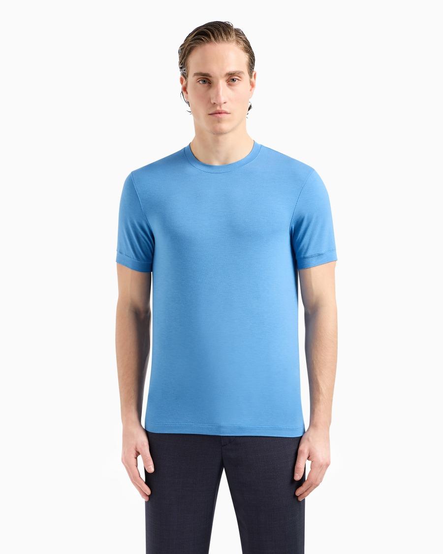 The World Of Armani T-SHIRT GIROCOLLO A MANICHE CORTE IN JERSEY DI VISCOSA STRETCH