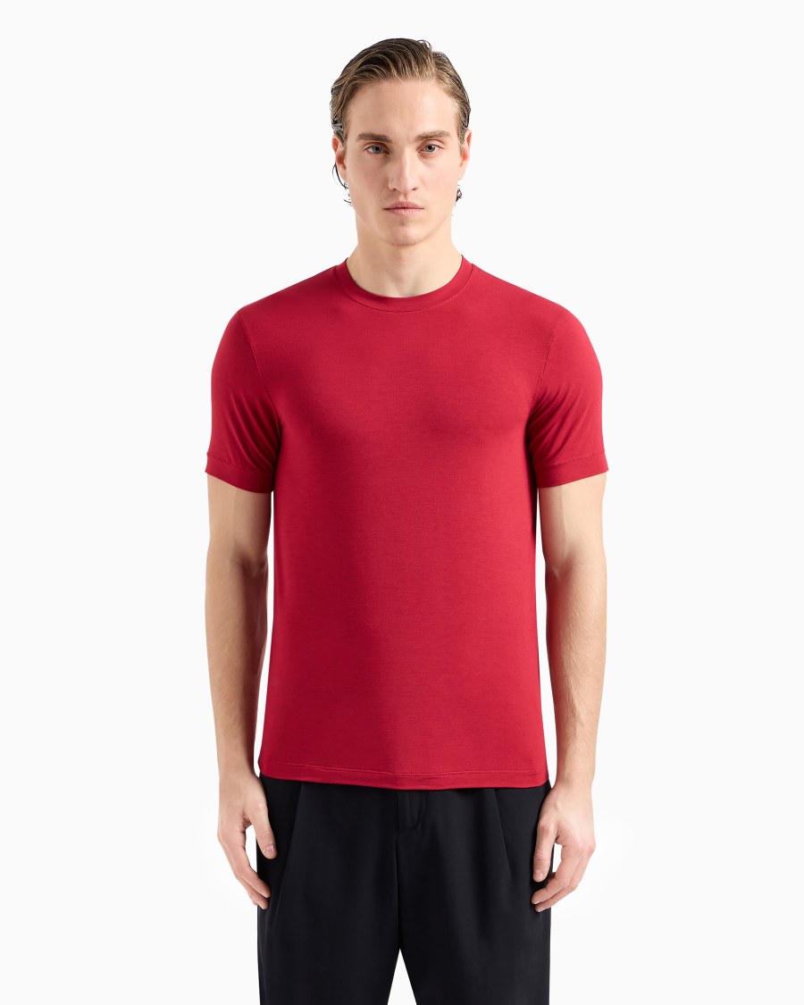 The World Of Armani T-SHIRT GIROCOLLO A MANICHE CORTE IN JERSEY DI VISCOSA STRETCH