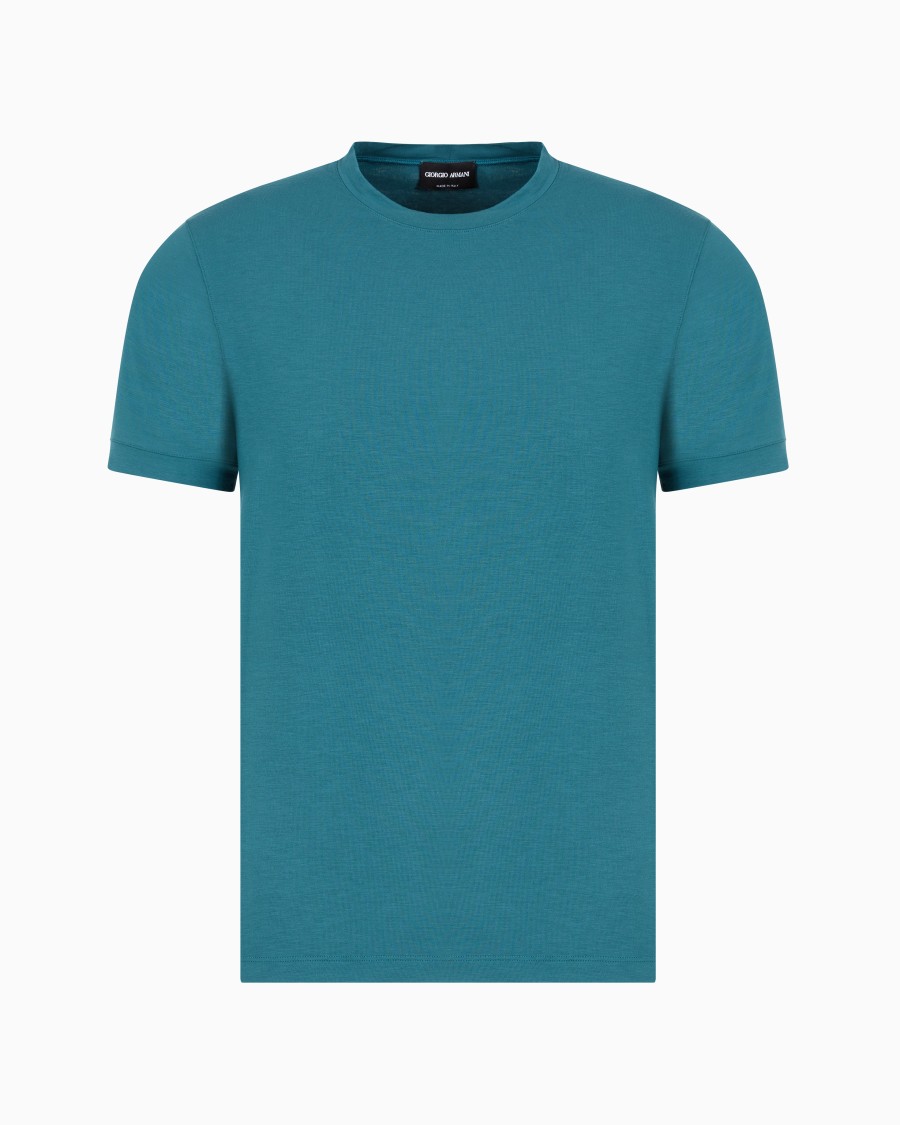 The world of armani T-SHIRT GIROCOLLO A MANICHE CORTE IN JERSEY DI VISCOSA STRETCH