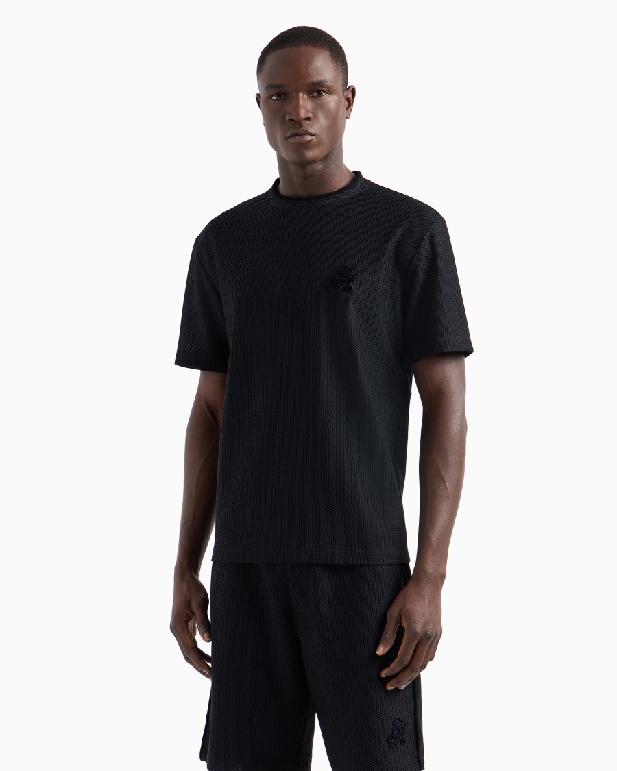 The World Of Armani T-SHIRT GIROCOLLO IN GAUFRÉ TECNICO CON LOGO FLOCCATO