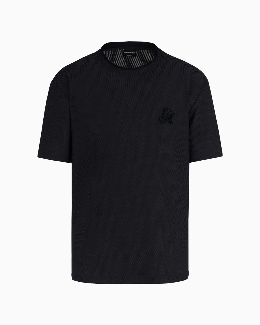 The world of armani T-SHIRT GIROCOLLO IN GAUFRÉ TECNICO CON LOGO FLOCCATO