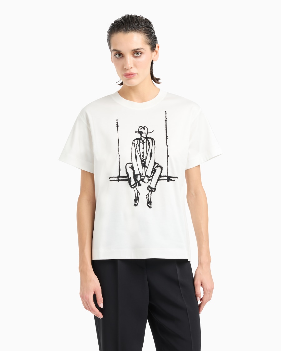 The World Of Armani T-SHIRT GIROCOLLO IN INTERLOCK DI COTONE CON RICAMO A CONTRASTO