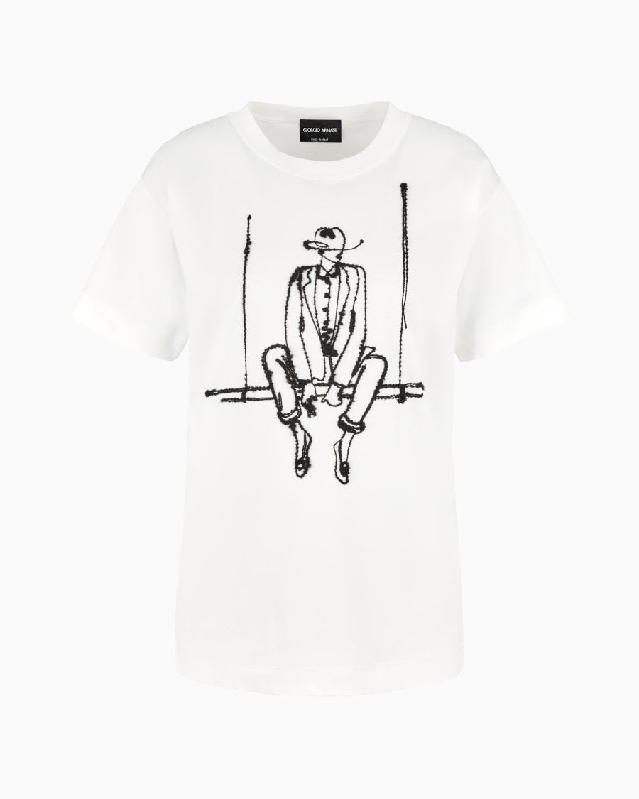 The world of armani T-SHIRT GIROCOLLO IN INTERLOCK DI COTONE CON RICAMO A CONTRASTO