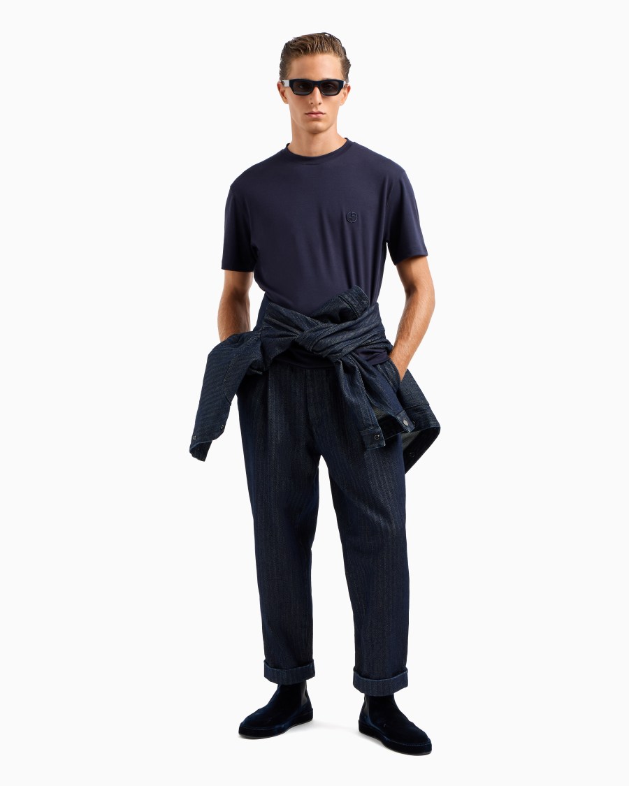 The World Of Armani T-SHIRT GIROCOLLO IN INTERLOCK DI COTONE E CASHMERE