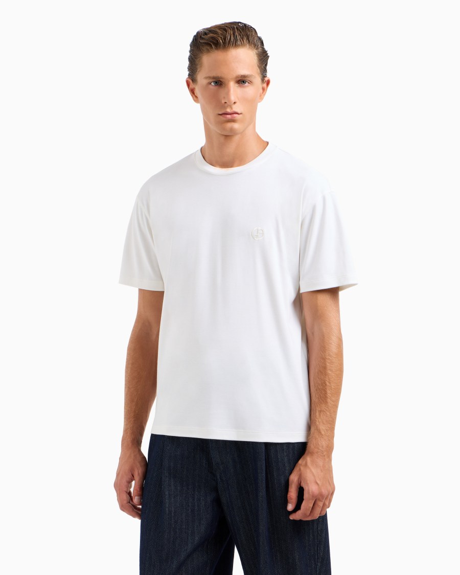 The World Of Armani T-SHIRT GIROCOLLO IN INTERLOCK DI COTONE E CASHMERE