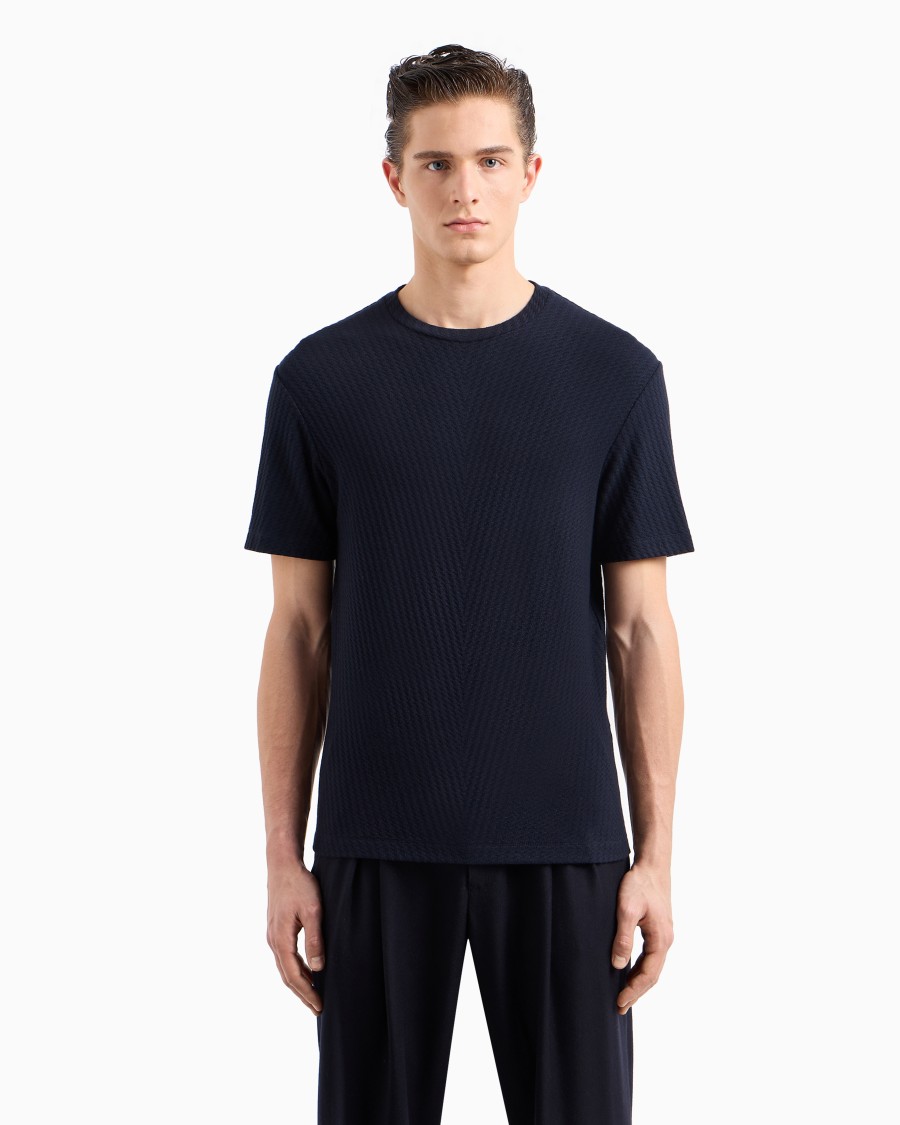 The World Of Armani T-SHIRT GIROCOLLO IN JERSEY DI VISCOSA E CASHMERE JACQUARD
