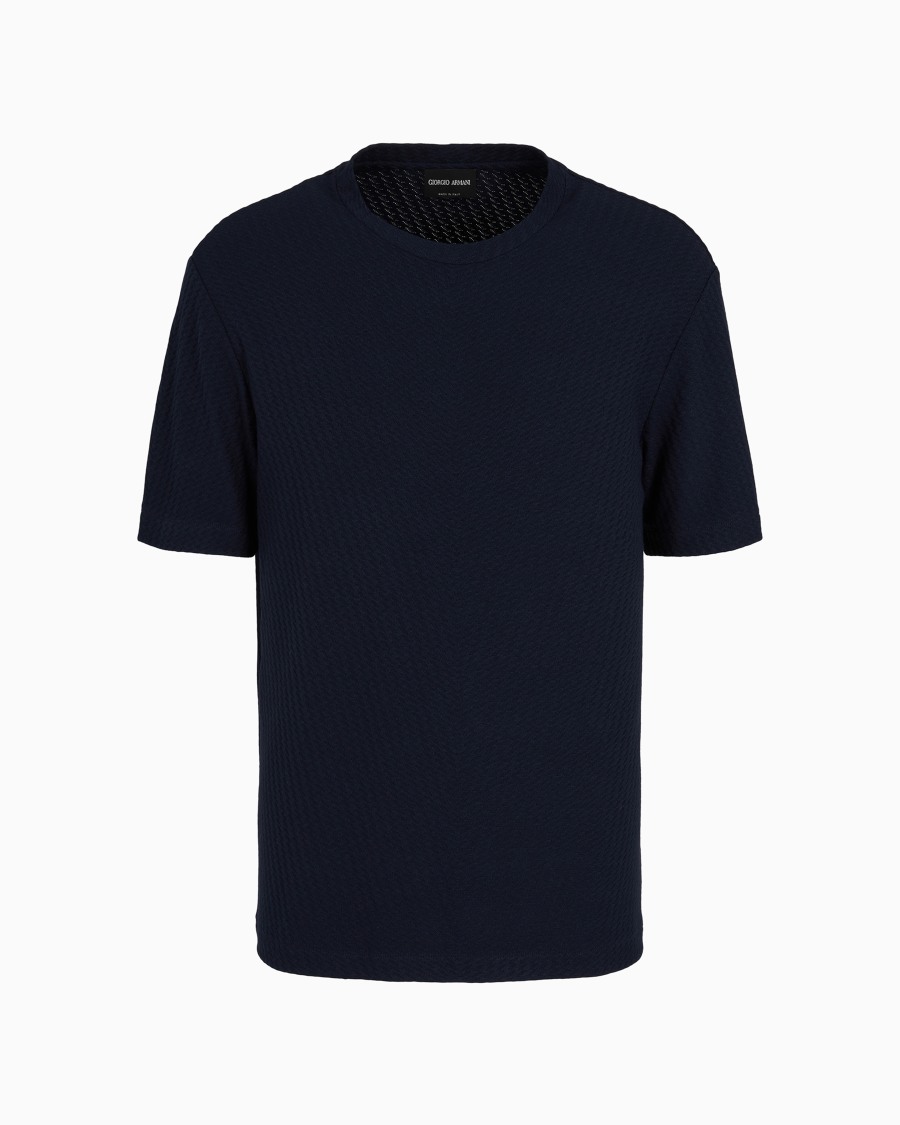 The world of armani T-SHIRT GIROCOLLO IN JERSEY DI VISCOSA E CASHMERE JACQUARD
