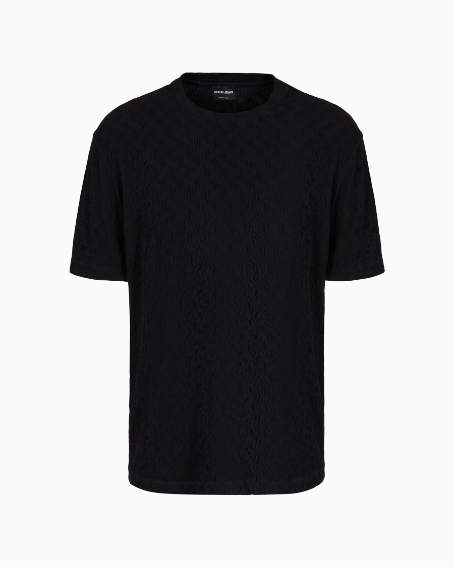 The world of armani T-SHIRT GIROCOLLO IN JERSEY DI VISCOSA E CASHMERE JACQUARD