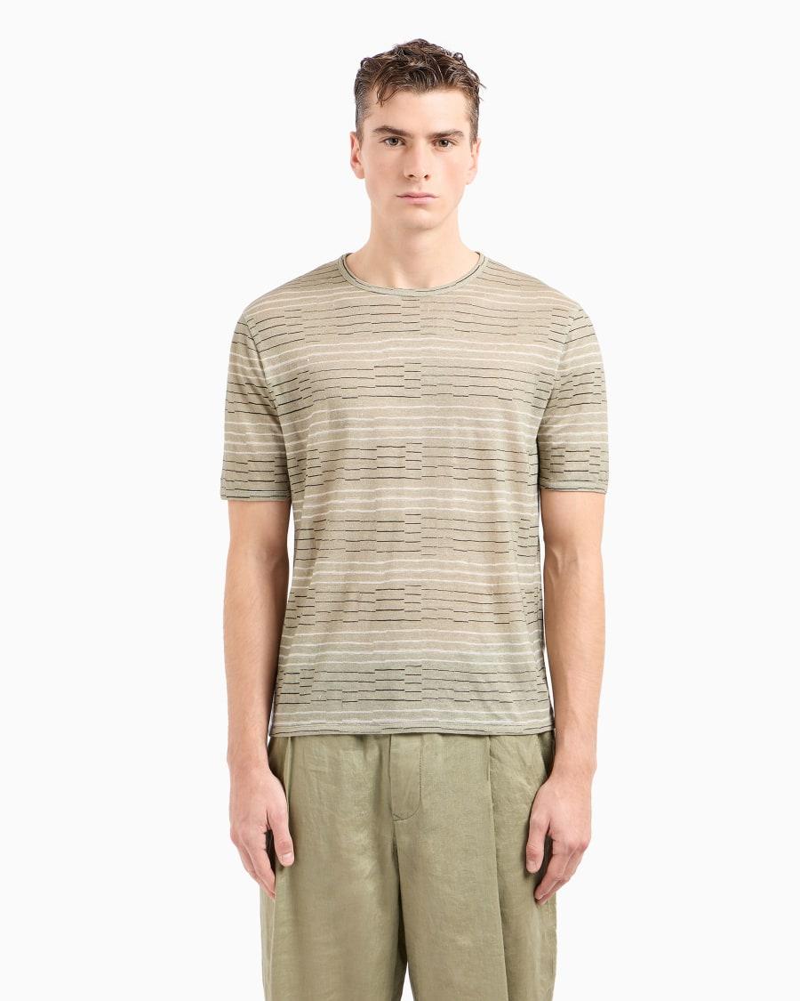 The World Of Armani T-SHIRT GIROCOLLO IN LINO CON STAMPA RIGHE IRREGOLARI