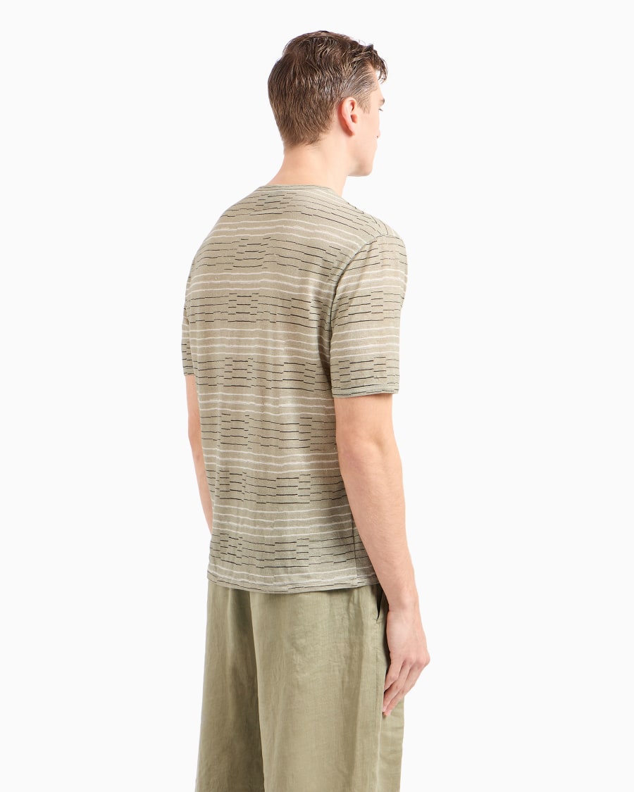 The World Of Armani T-SHIRT GIROCOLLO IN LINO CON STAMPA RIGHE IRREGOLARI