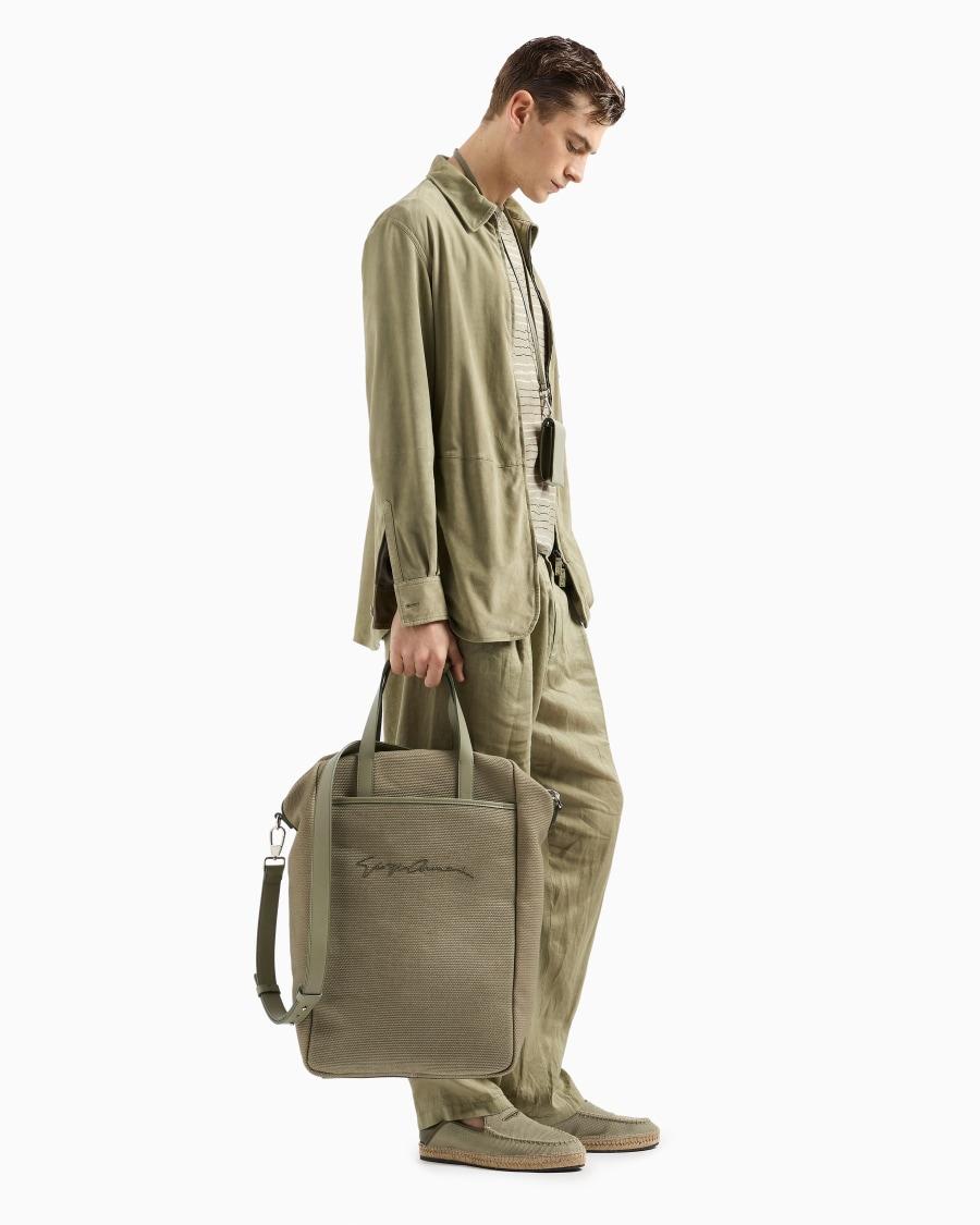 The World Of Armani T-SHIRT GIROCOLLO IN LINO CON STAMPA RIGHE IRREGOLARI