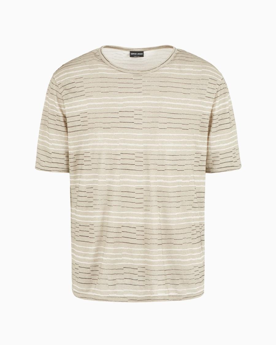 The world of armani T-SHIRT GIROCOLLO IN LINO CON STAMPA RIGHE IRREGOLARI