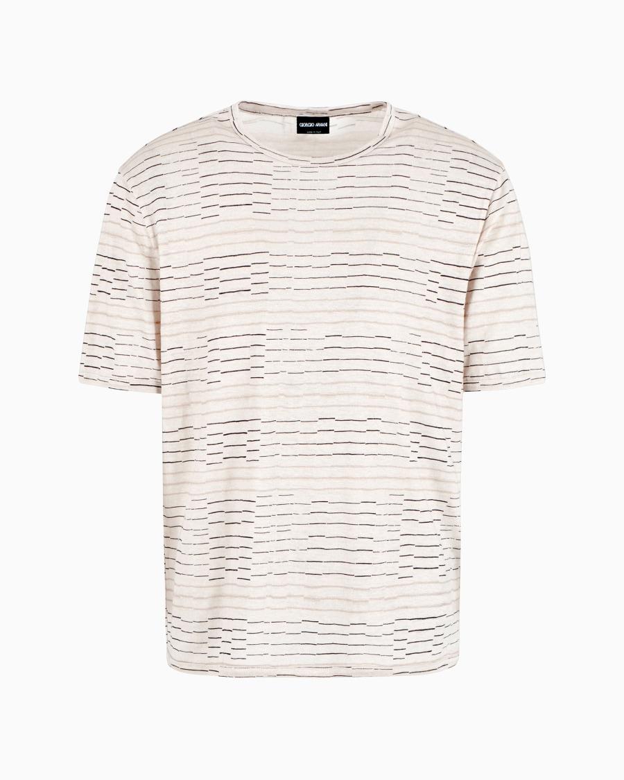 The world of armani T-SHIRT GIROCOLLO IN LINO CON STAMPA RIGHE IRREGOLARI