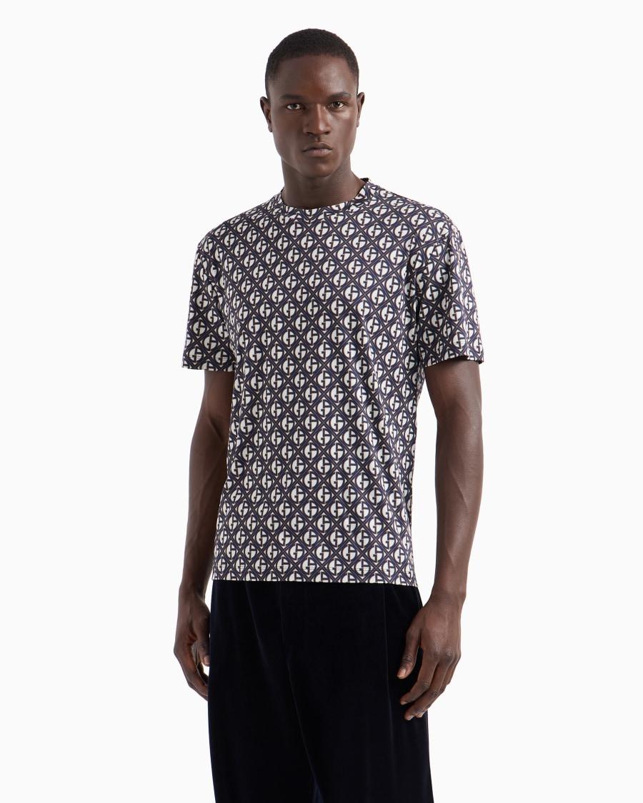 The World Of Armani T-SHIRT GIROCOLLO IN SETA E COTONE MONOGRAM