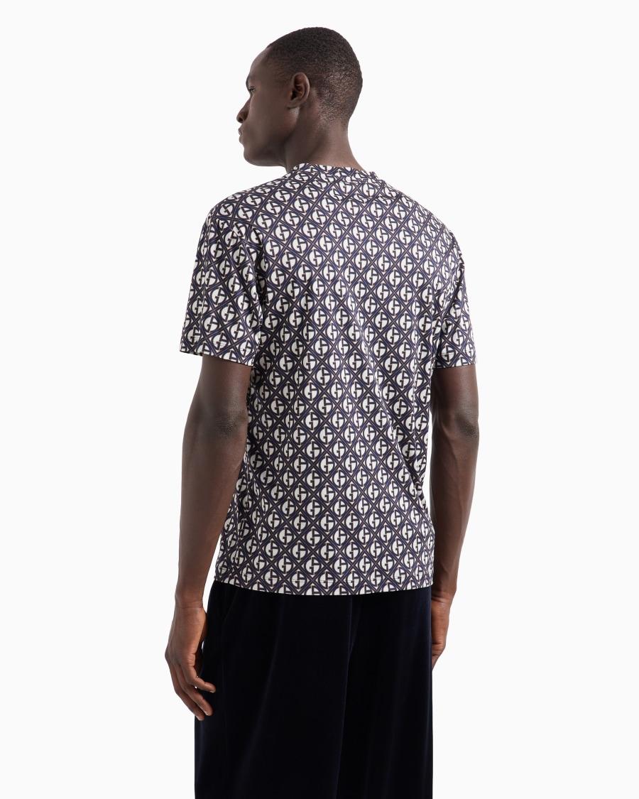 The World Of Armani T-SHIRT GIROCOLLO IN SETA E COTONE MONOGRAM