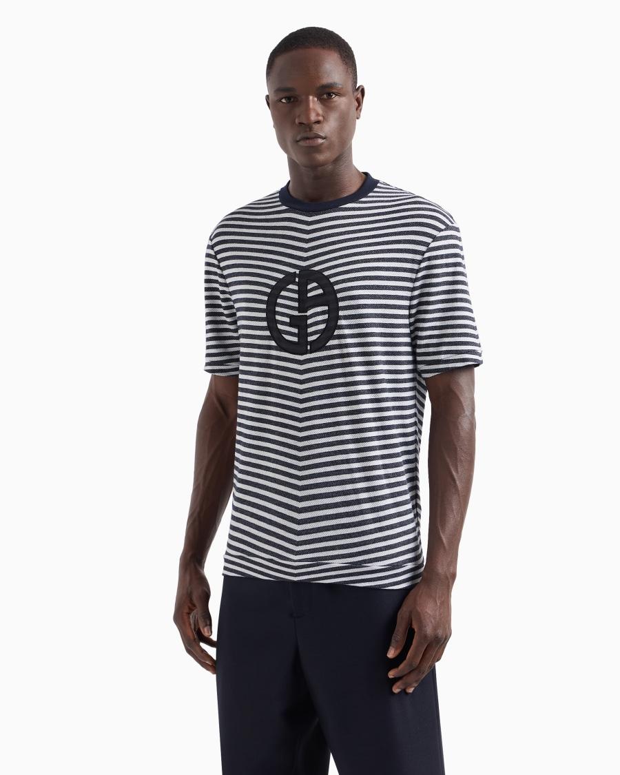 The World Of Armani T-SHIRT GIROCOLLO IN VISCOSA STRETCH JACQUARD CHEVRON