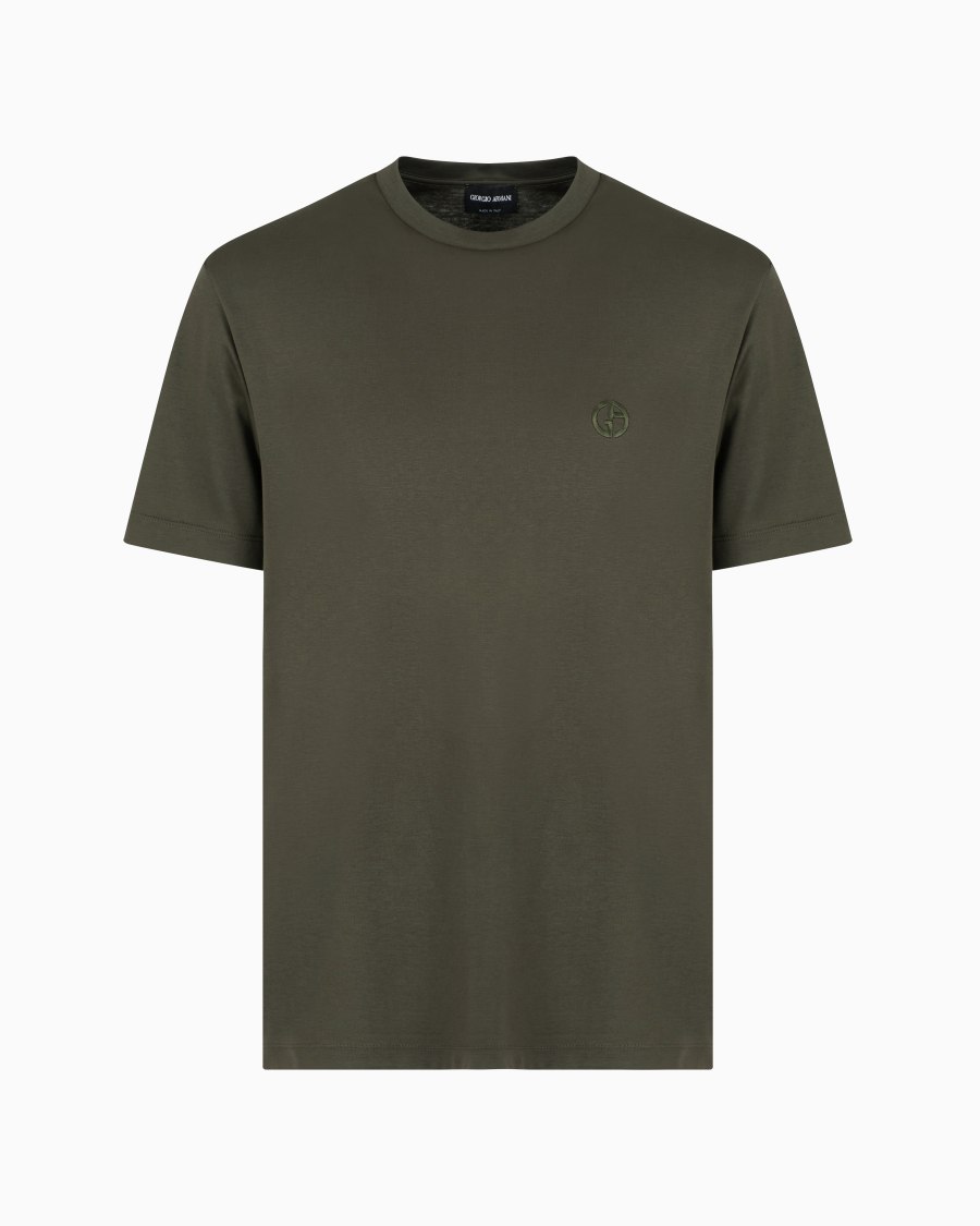 The world of armani T-SHIRT IN INTERLOCK DI COTONE CON LOGO RICAMATO