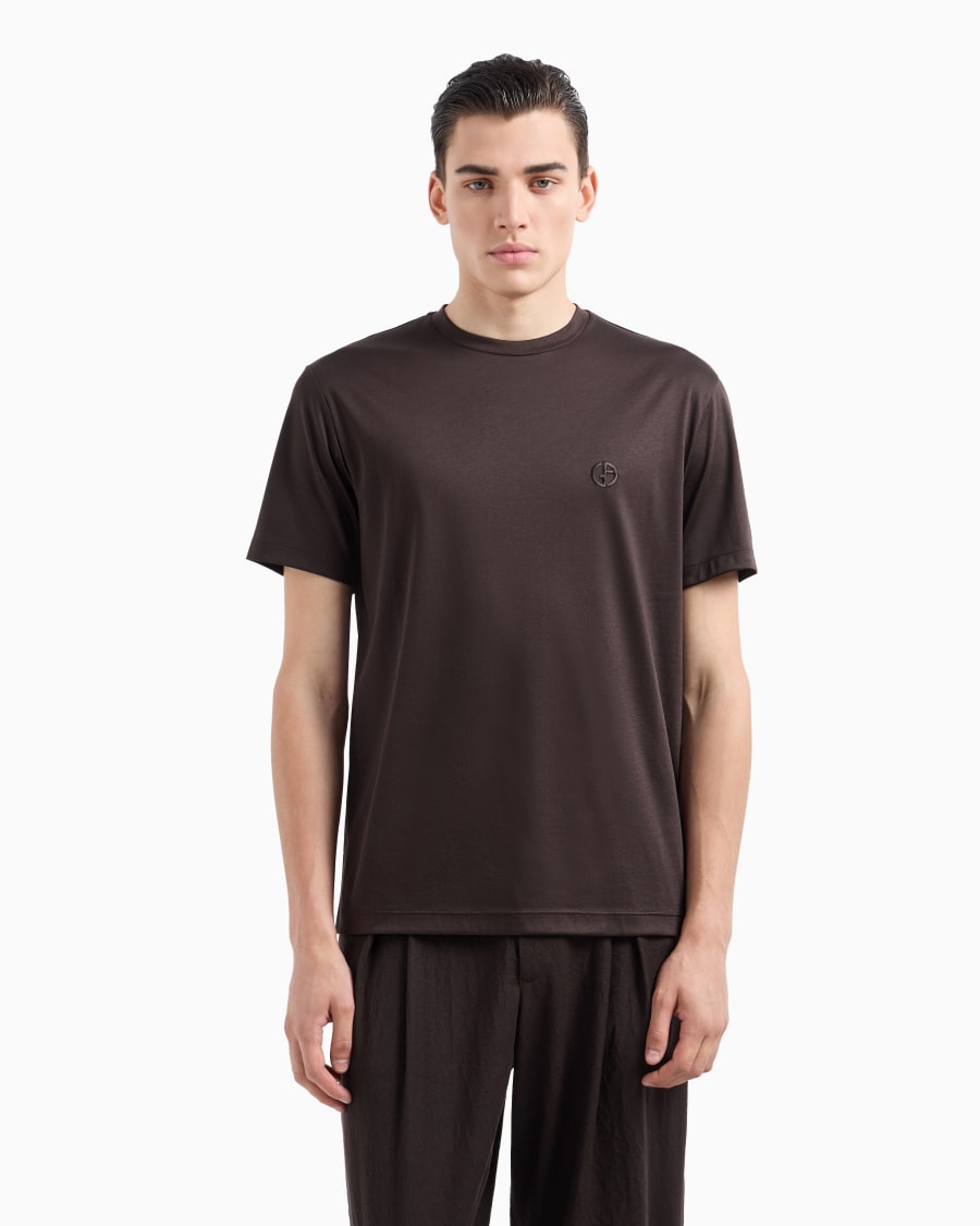 The World Of Armani T-SHIRT IN INTERLOCK DI COTONE CON LOGO RICAMATO