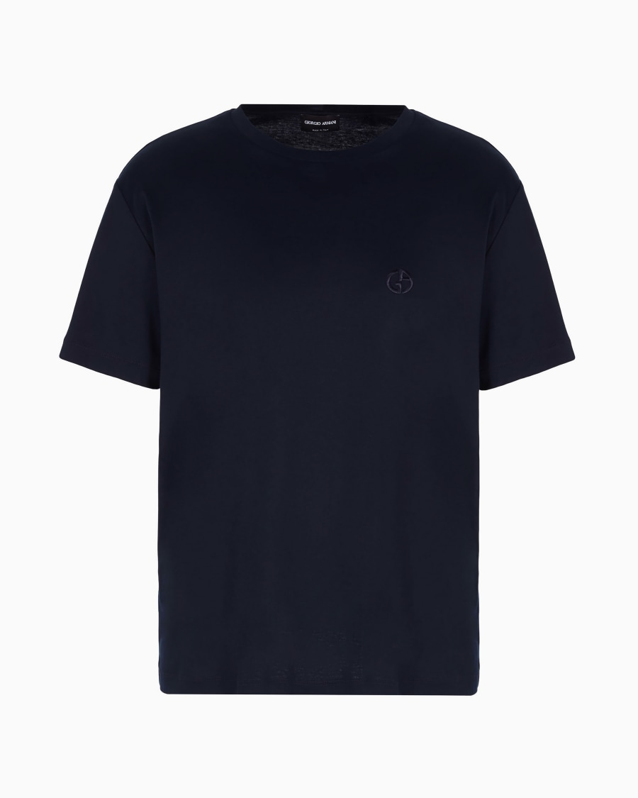 The world of armani T-SHIRT IN INTERLOCK DI COTONE CON LOGO RICAMATO