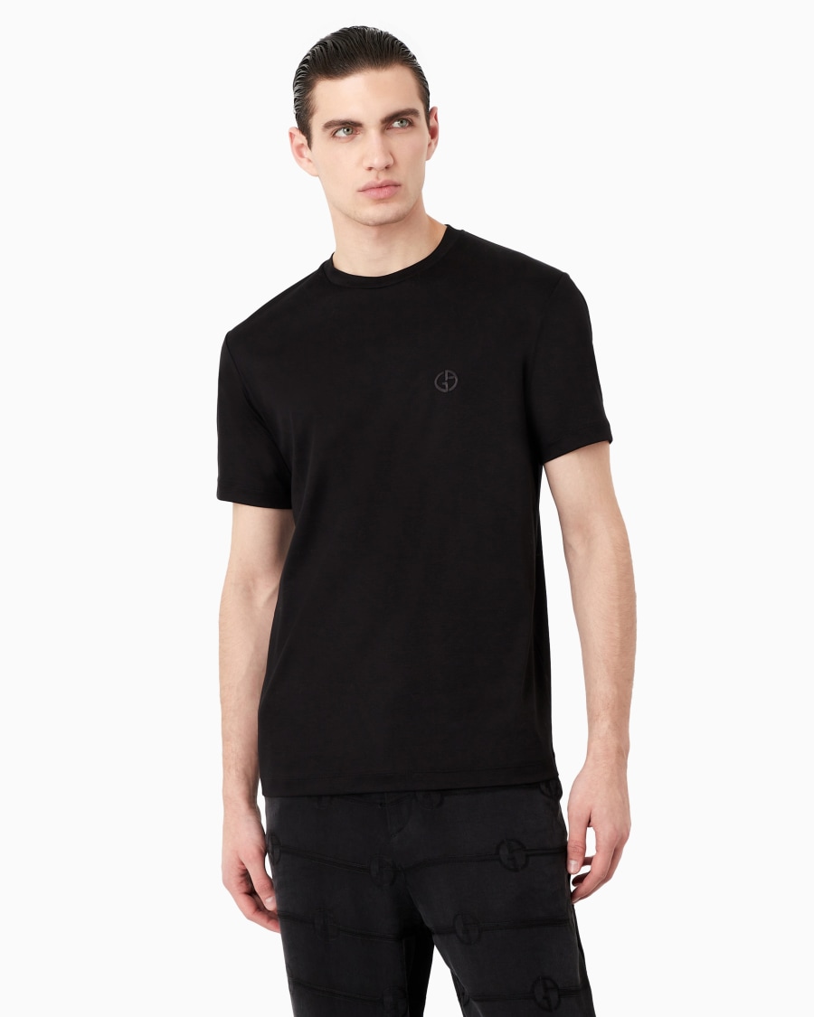 The World Of Armani T-SHIRT IN INTERLOCK DI COTONE CON LOGO RICAMATO