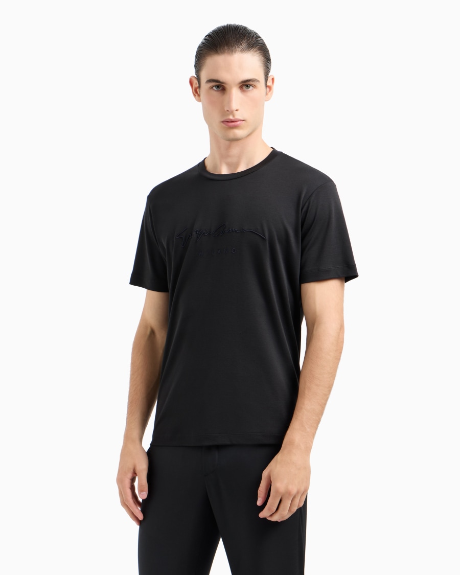 The World Of Armani T-SHIRT IN INTERLOCK DI PURO COTONE CON LOGO RICAMATO