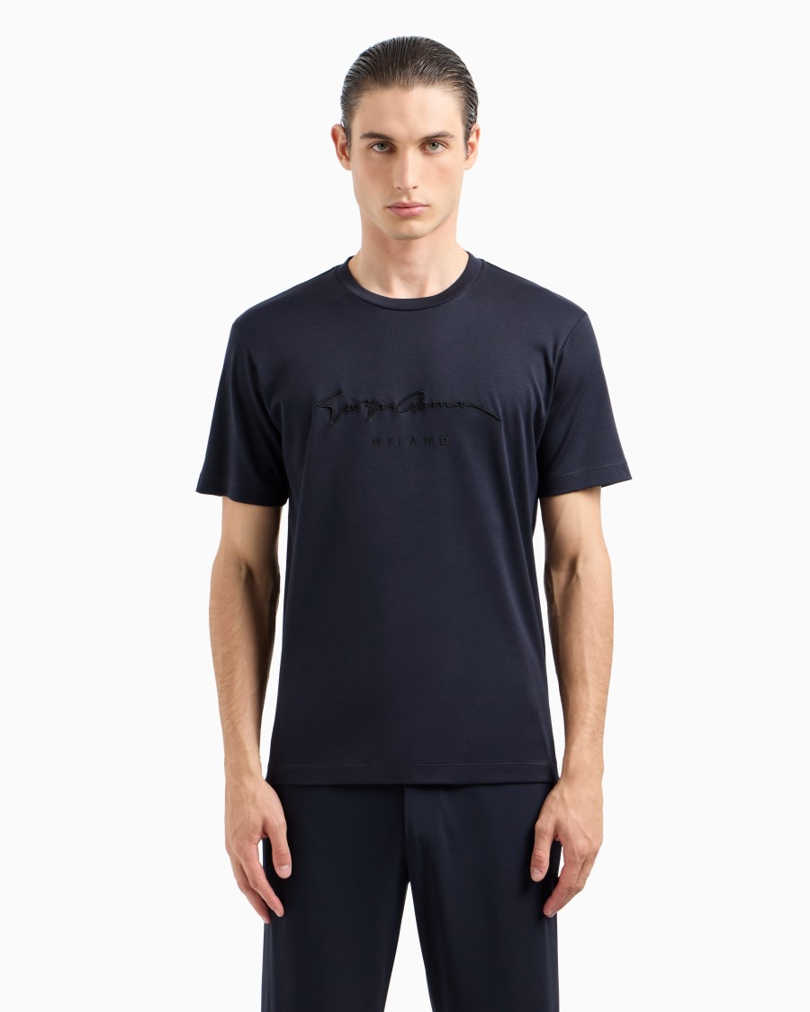 The World Of Armani T-SHIRT IN INTERLOCK DI PURO COTONE CON LOGO RICAMATO